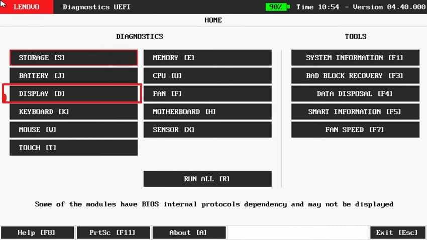 run lenovo display diagnostics test