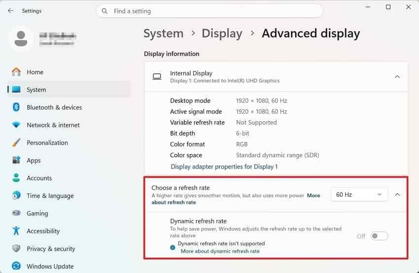 choose supported refresh rate for lenovo laptop display