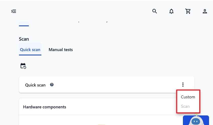 run lenovo vantage quick or custom hardware scan