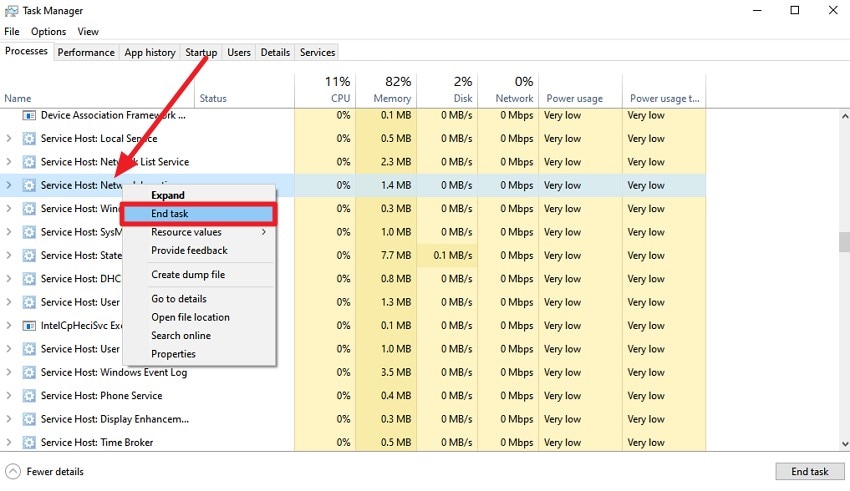 end network connection task
