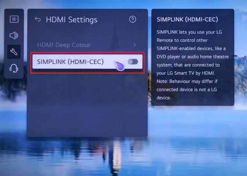 enable simplink hdmi cec on lg tv