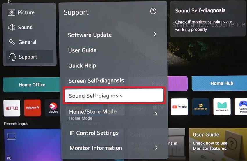 lg tv sound self diagnosis menu