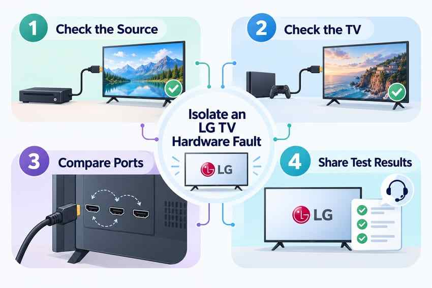 isolate lg tv hdmi audio hardware fault