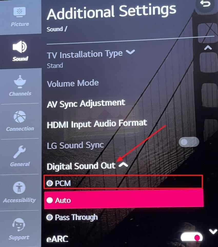 choose pcm for lg tv digital sound