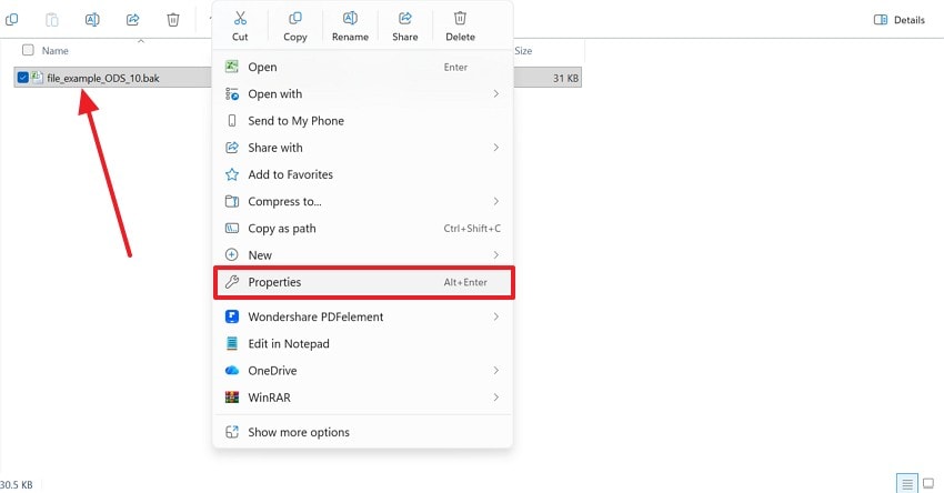 select libreoffice file properties