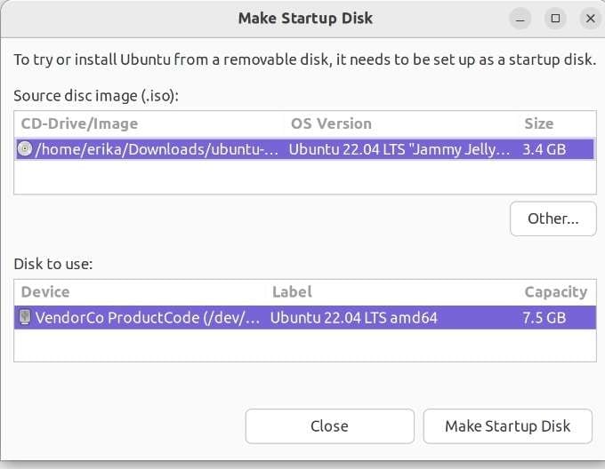 ubuntu make startup disk