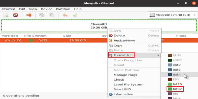 formattare l'unità usb in fat32