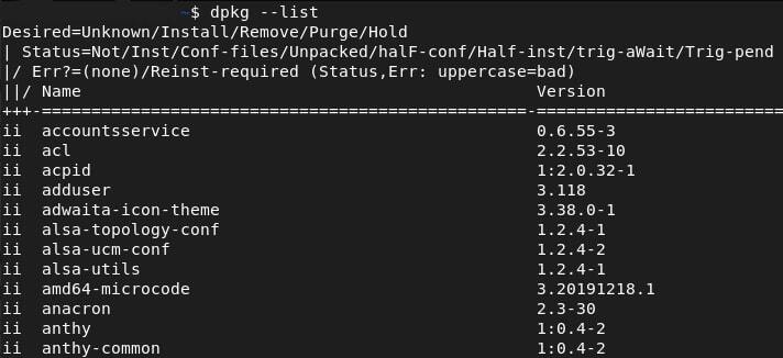 list installed packages using dpkg