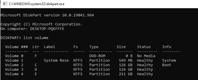 type list volume