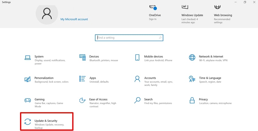 click update and security button