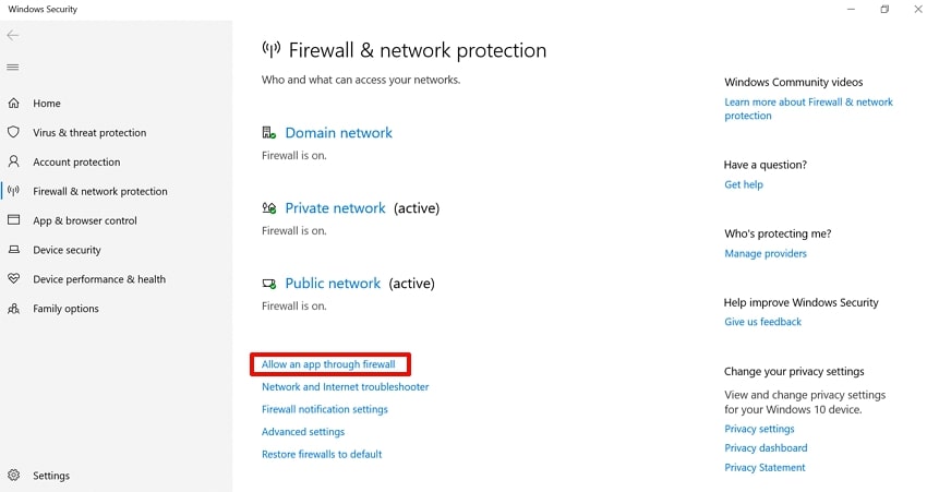 choose allow an app option