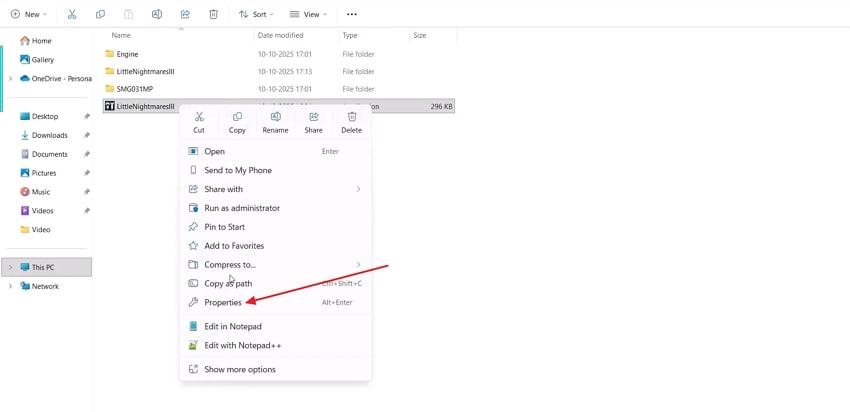 hit the properties option