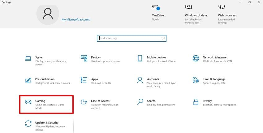 choose the gaming settings