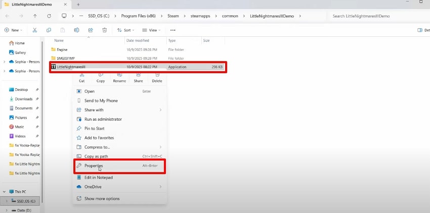 choose properties option