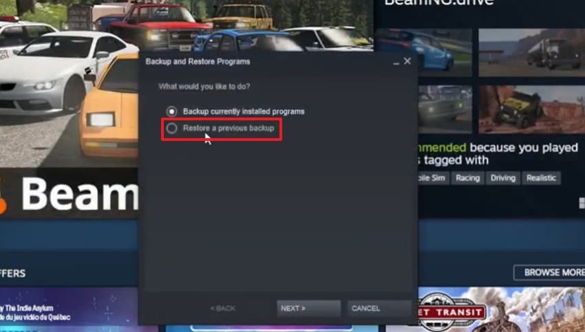 select restore and follow prompts