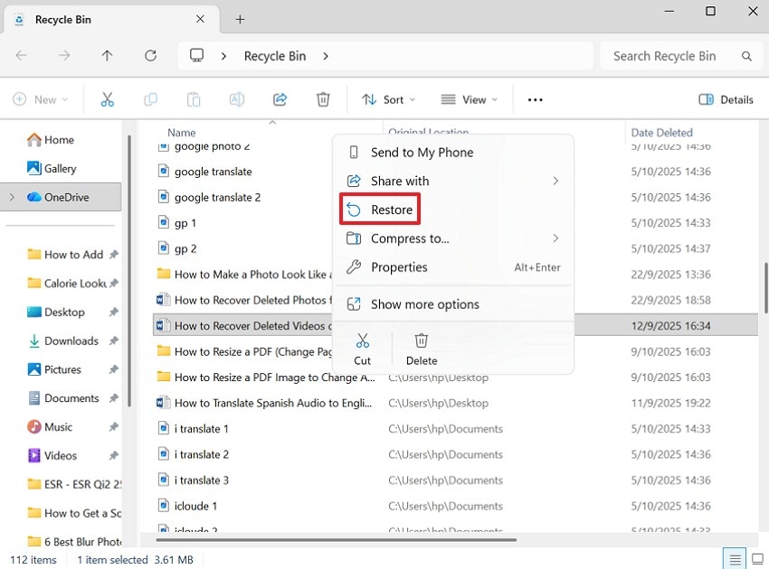 restore the save files from recycle bin