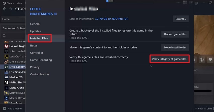 navigate to installed files option