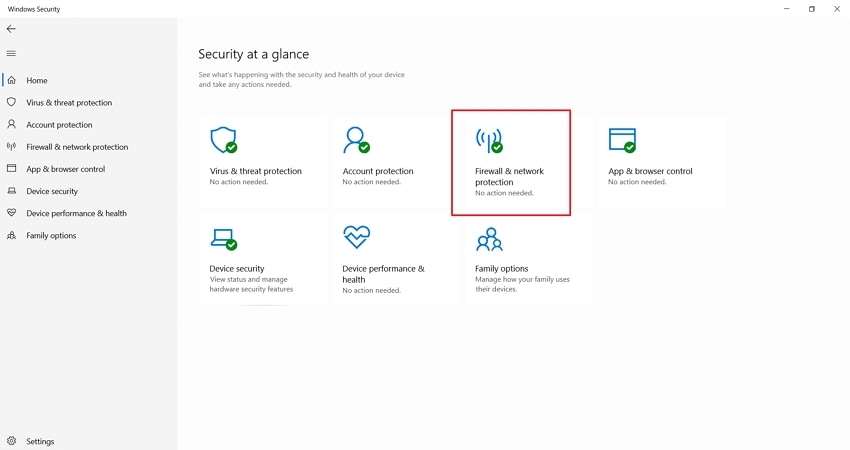open firewall network protection settings