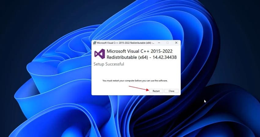 restart pc after visual c++ installation