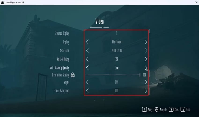 lower little nightmares iii video setting