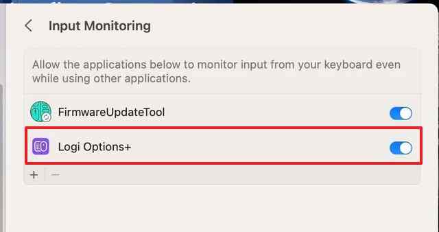 enable input monitoring for logi options plus on mac