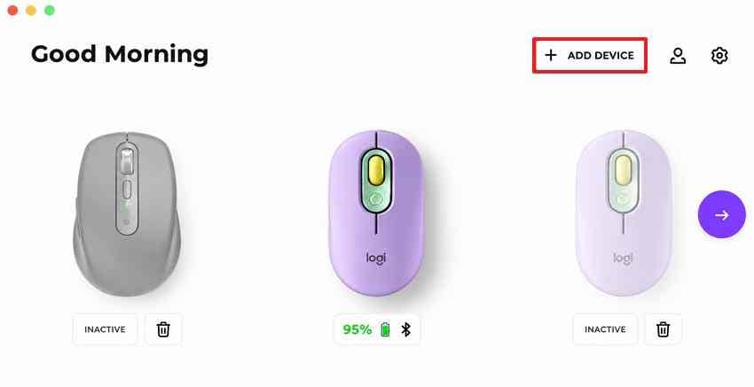 add a supported logitech mouse in options plus