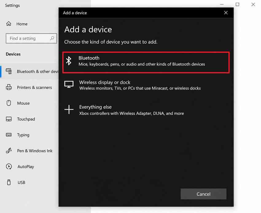 add a bluetooth mouse in windows 10 settings