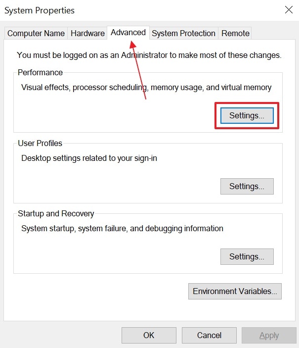access advanced tab and settings