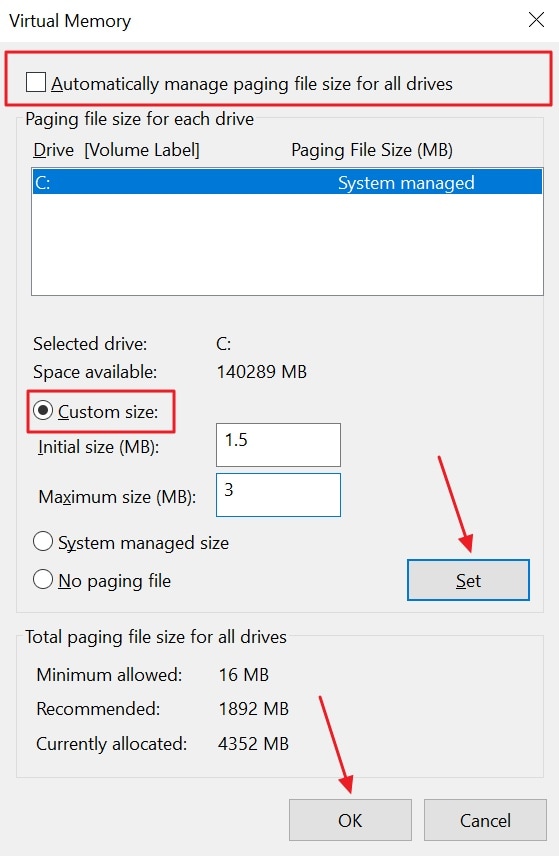 change virtual memory