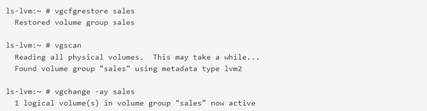 restore the lvm metadata