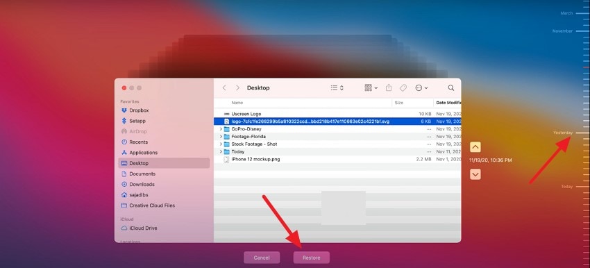 locate backup press restore