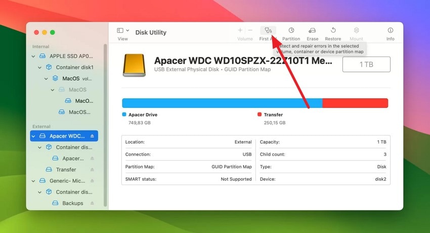 open disk utility press first aid