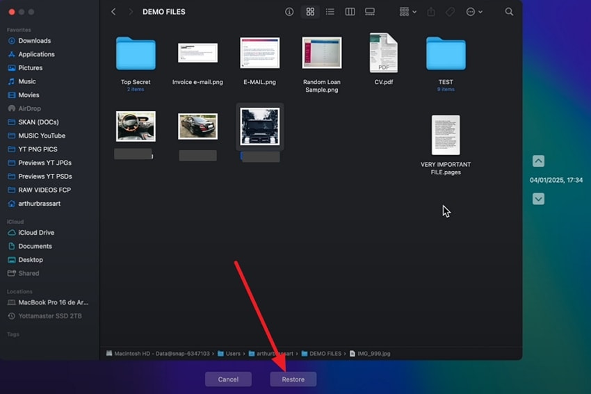 choose deleted files and restore