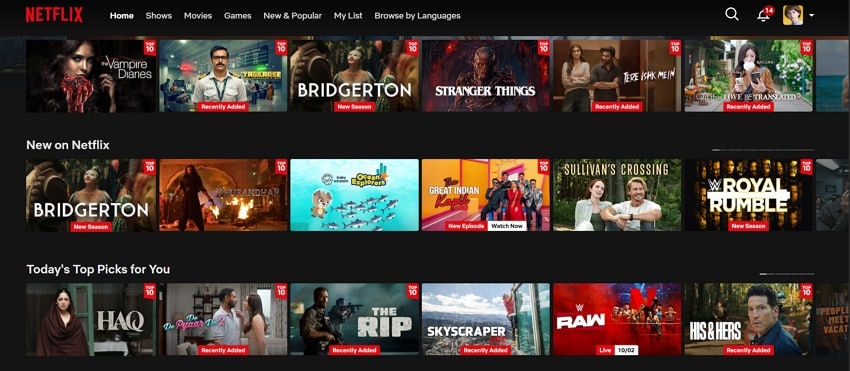 netflix video streaming home page