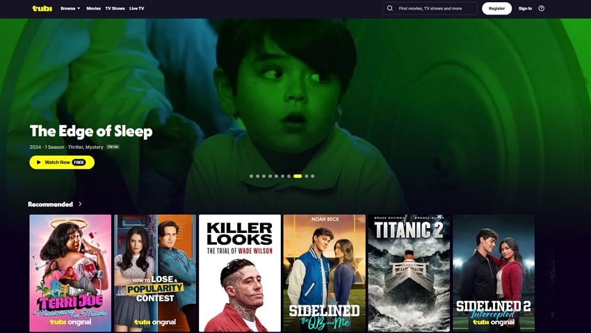 tubi streaming platform homepage