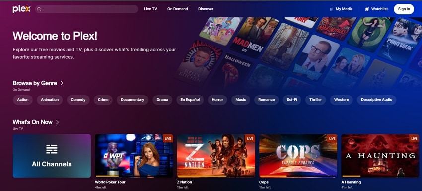 plex streaming platform homepage