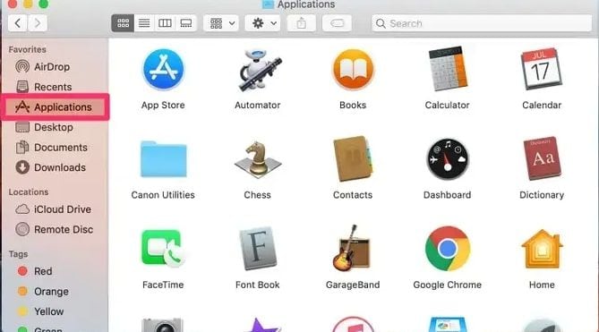 Opzione applicazioni su Mac