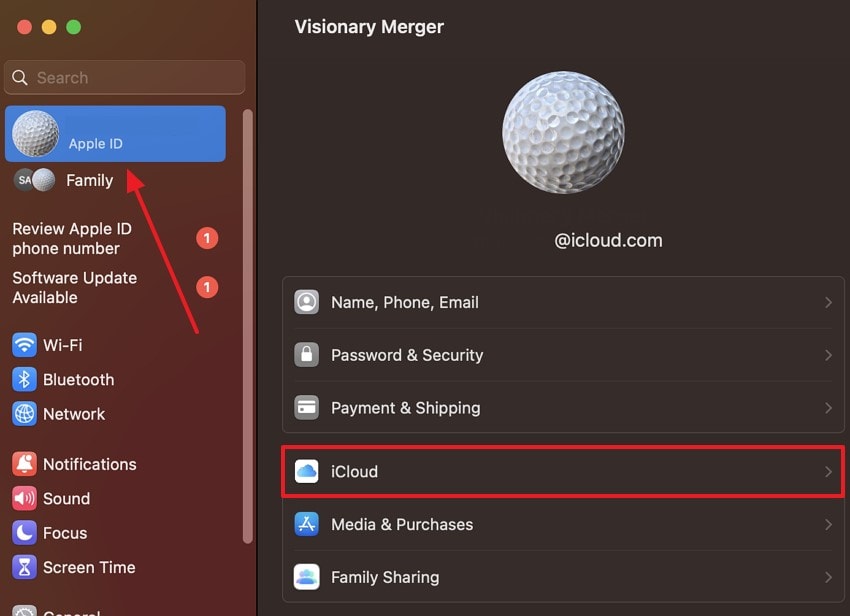 click icloud from apple id