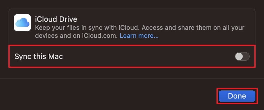 turn off sync and hit done