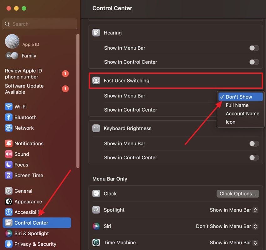 opt dont show fast user switching