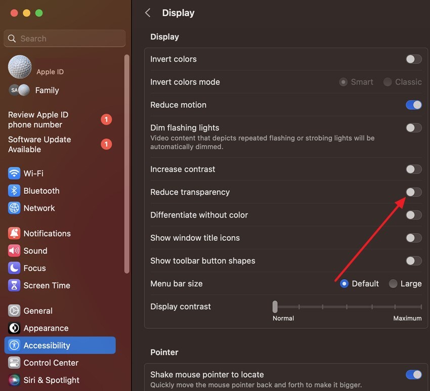 enable reduce transparency click ok