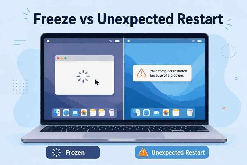 difference between a mac freeze and unexpected restart