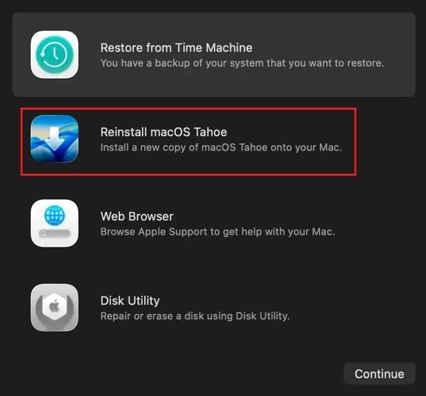 choose reinstall macos from macos recovery