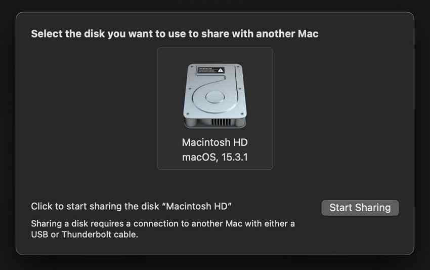 macos recovery share disk panel for sharing an accessible mac volume