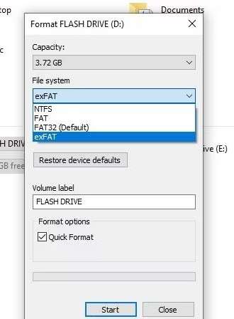 select the exfat file system 