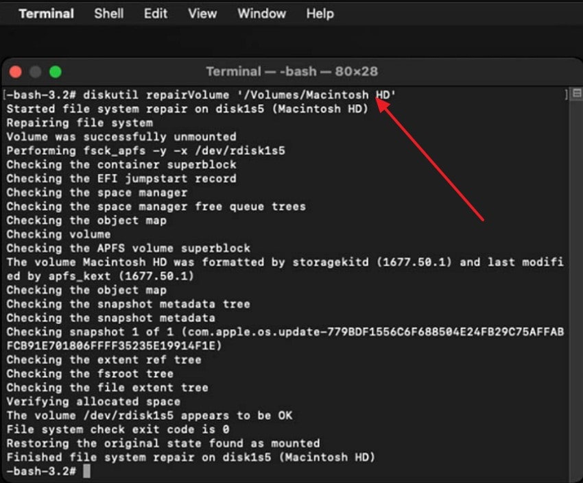 enter fsck command to start