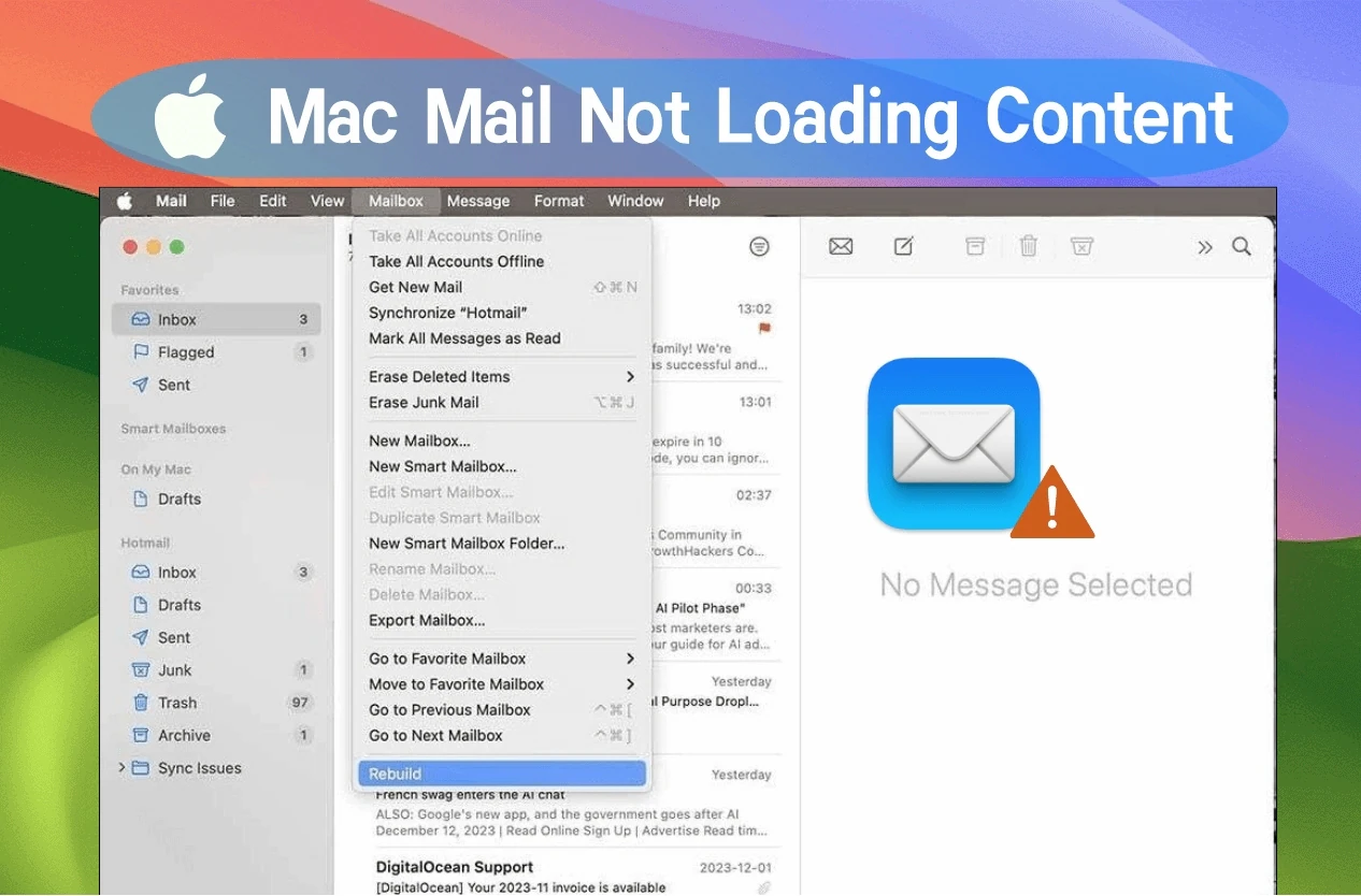 mac mail not loading content