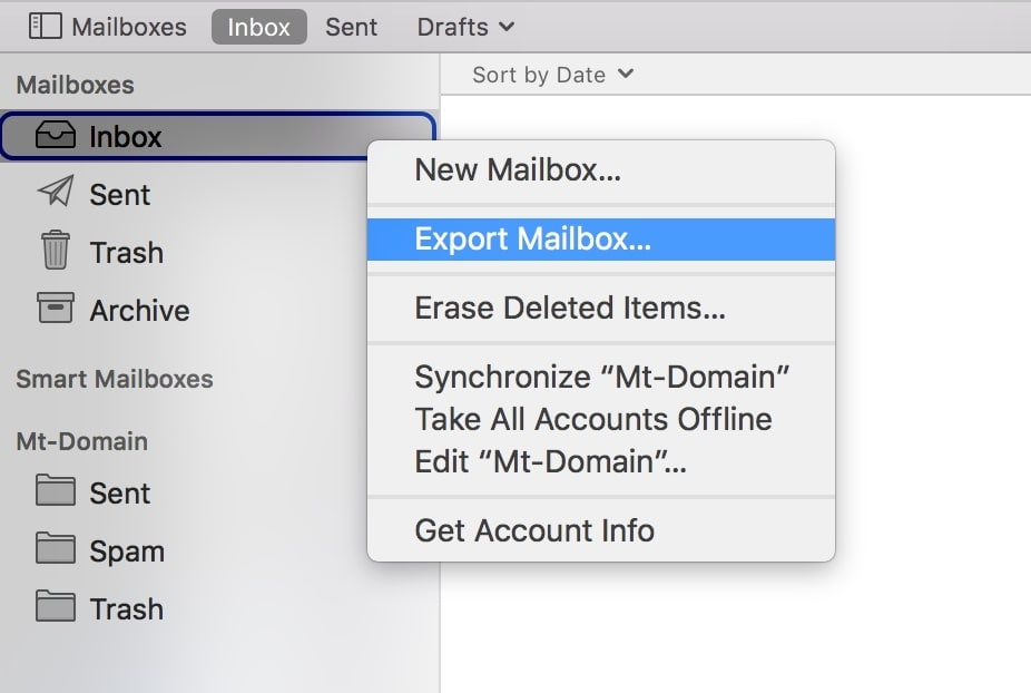 backup della webmail di mac mail, esportazione della casella di e-mail