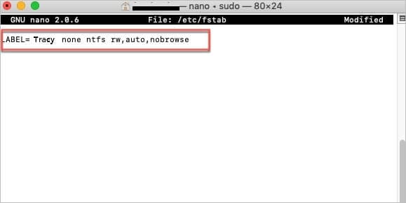 run the command to replace ntfs name on the mac