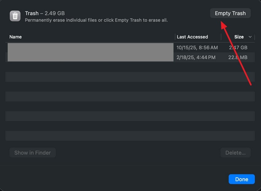 press empty trash remove junks